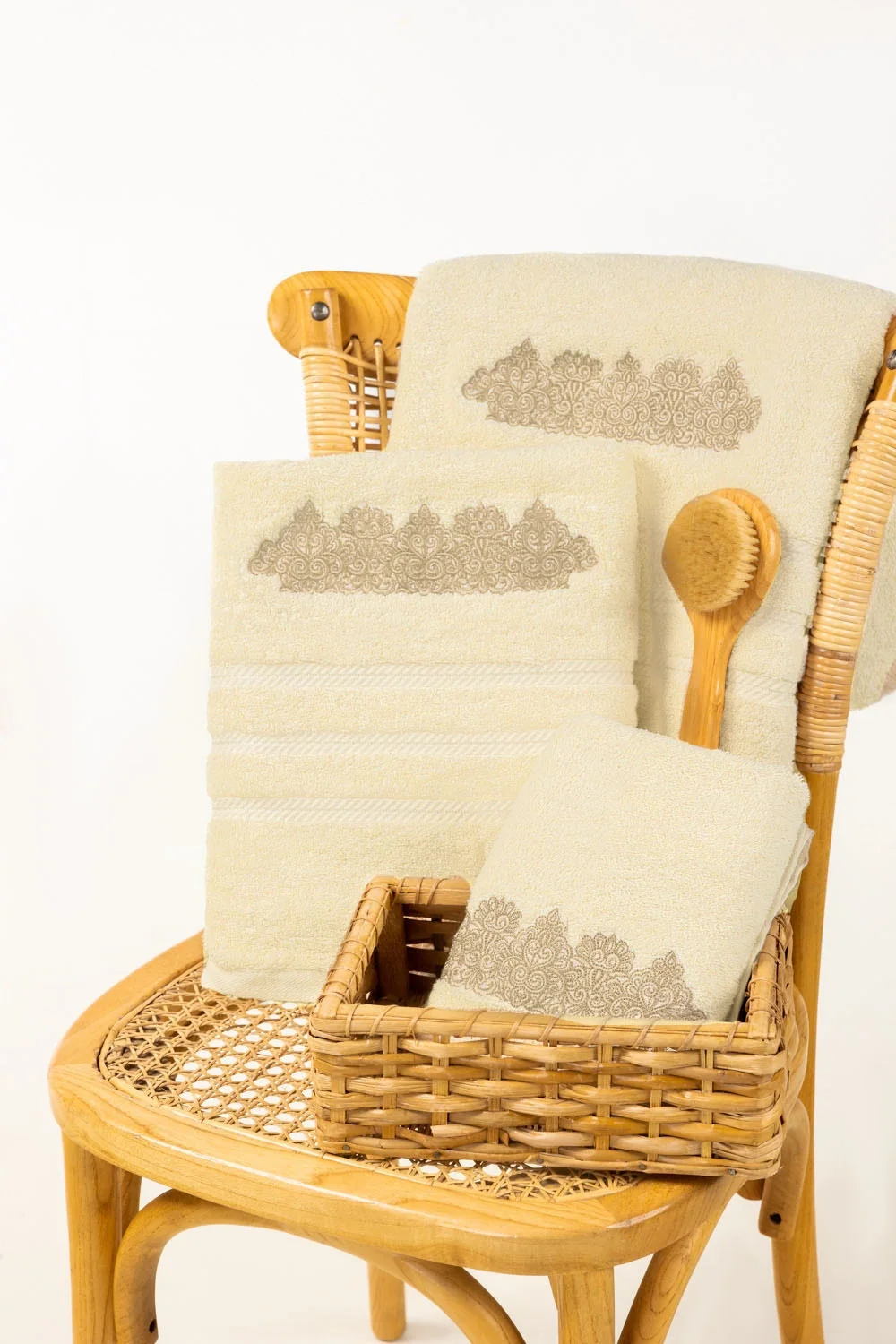 Cream Combed Embroidered towel 25