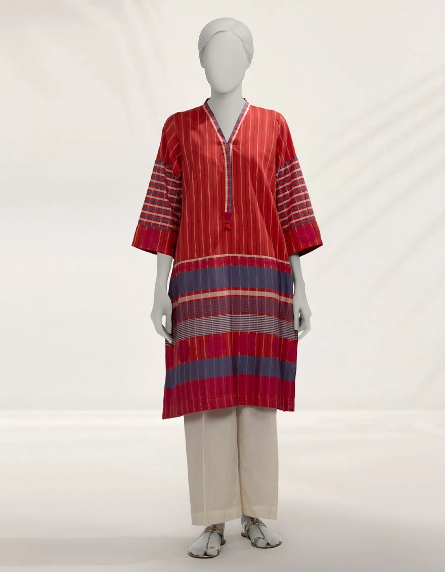RED JACQUARD DYED KURTA