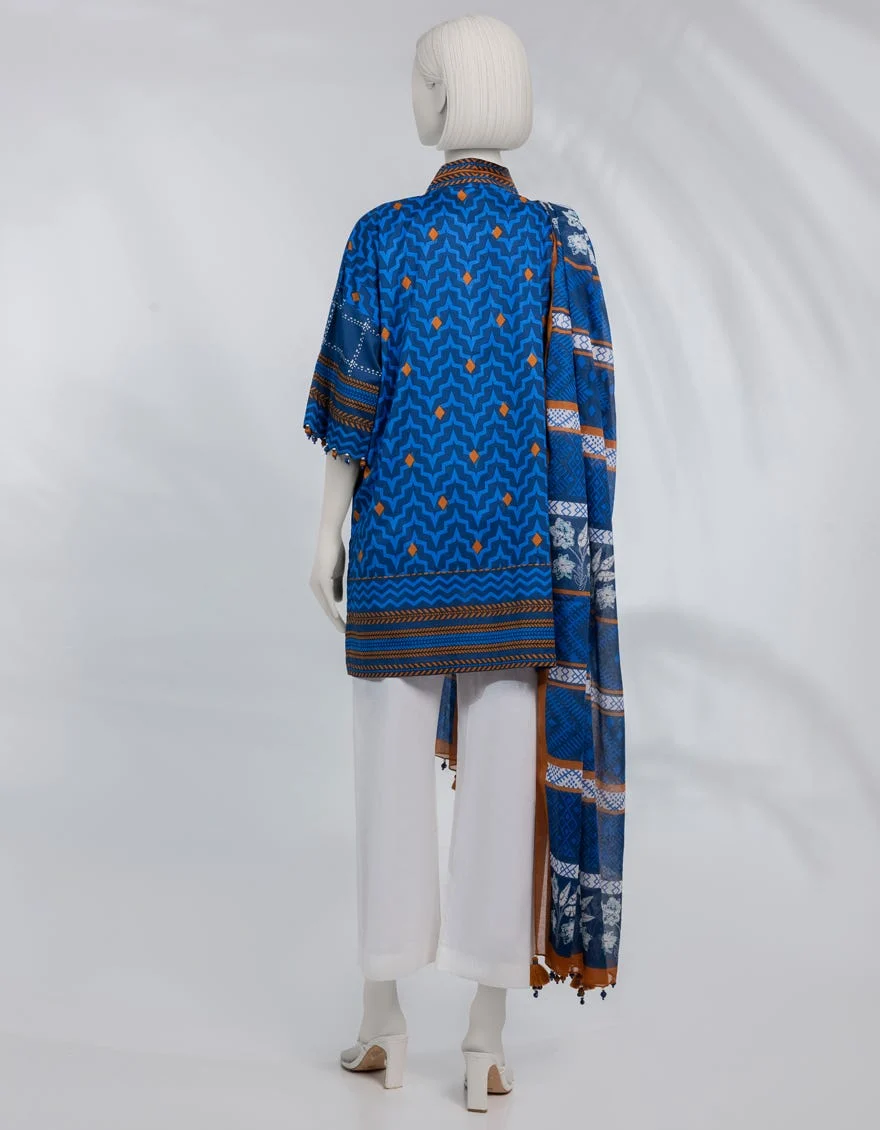 BLUE PRINTED LAWN UNSTITCHED 2PC