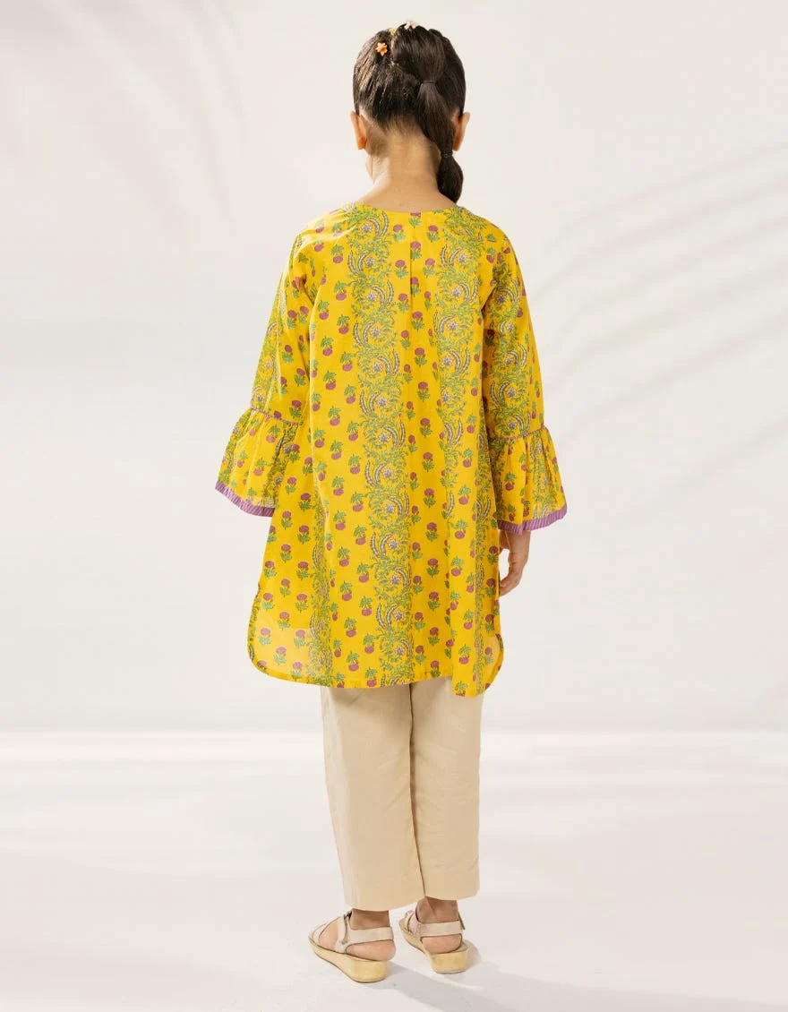 YELLOW PRINTED LAWN KURTA