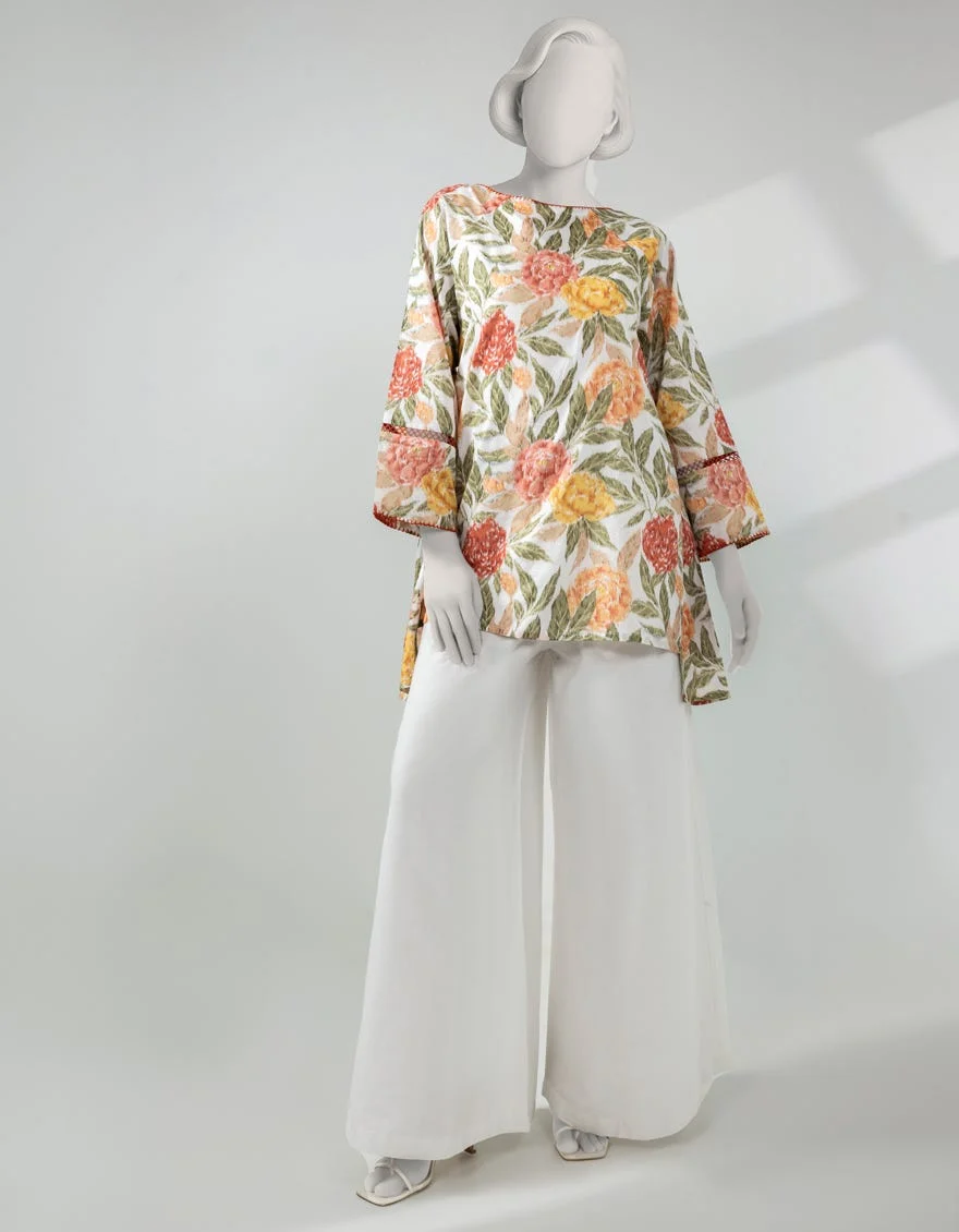 WHITE LAWN PRINTED UNSTITCHED 2PC