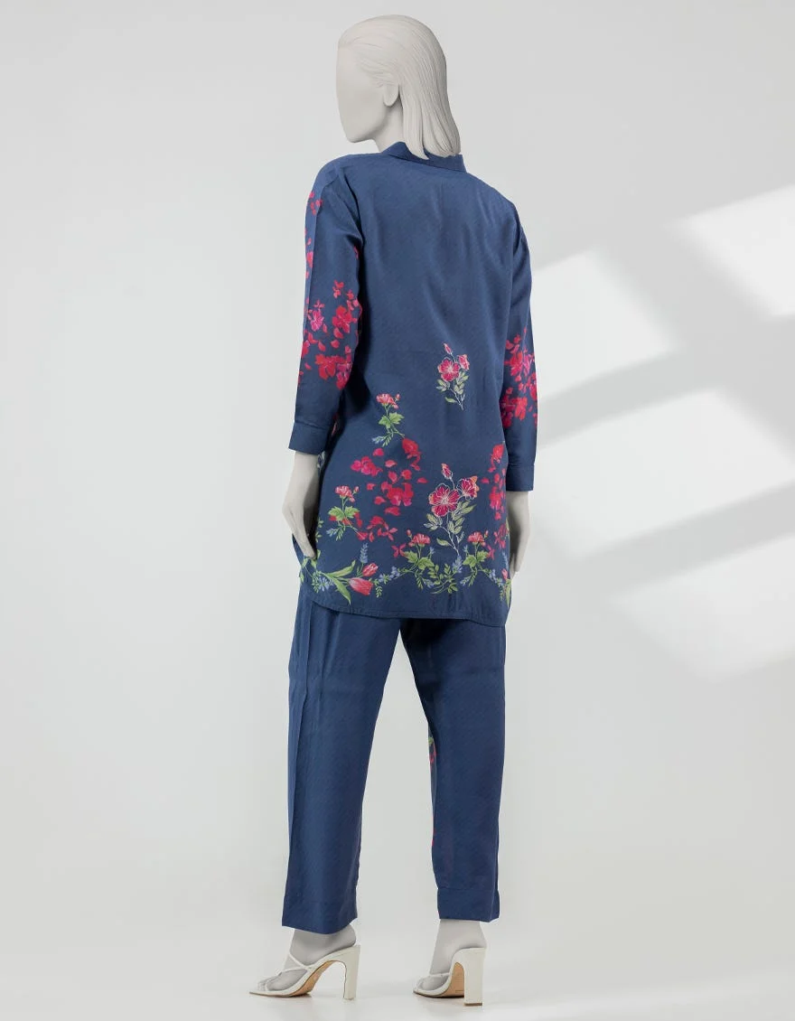 BLUE SILK DIGITAL PRINTED CO-ORD SET