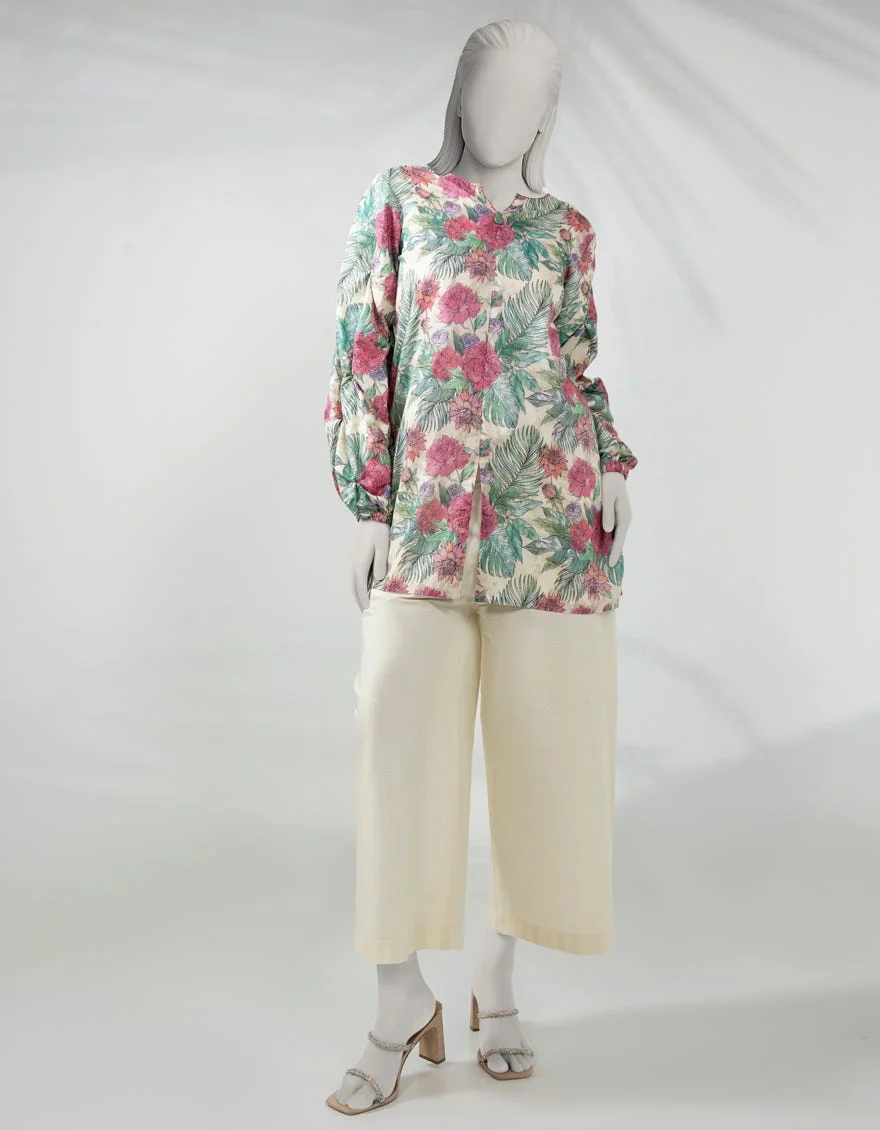 CREAM LAWN PRINTED UNSTITCHED 2PC