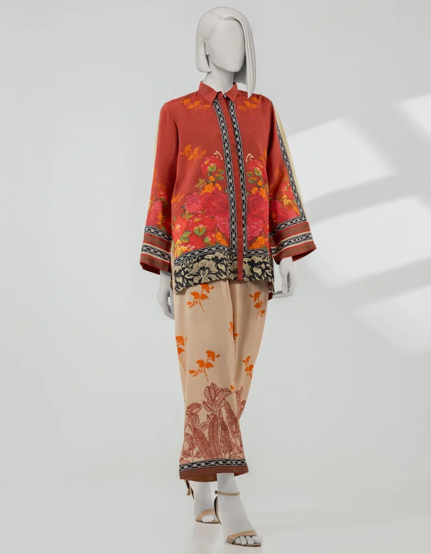 RED SILK DIGITAL PRINTED CO-ORD SET