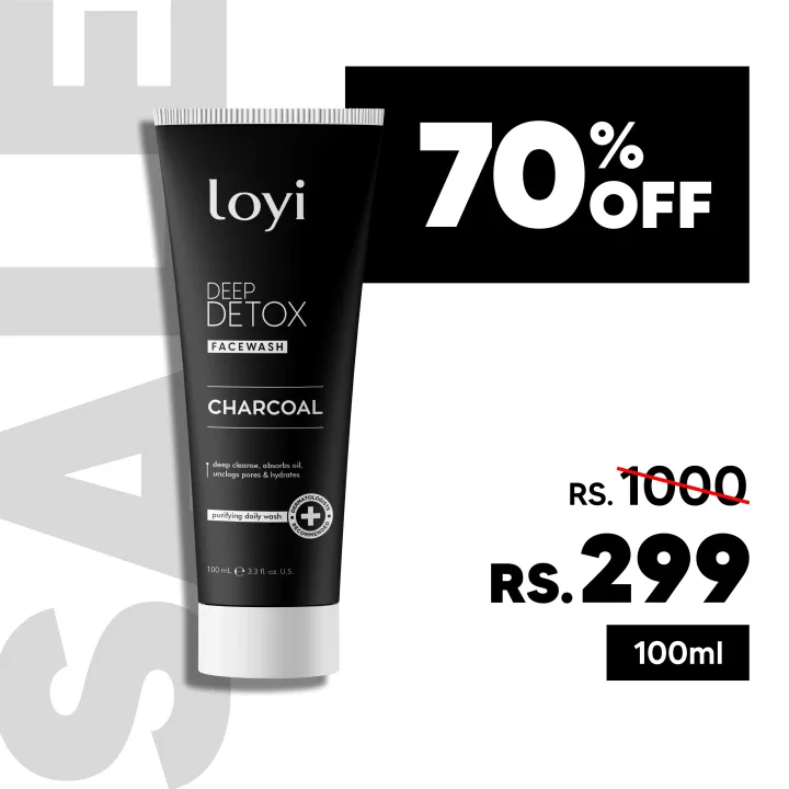 Loyi Activated Charcoal Face Wash 100ml | Detox, Pore Cleanser, Oil Control | Anti-Acne Facewash for Oily & Combination Skin