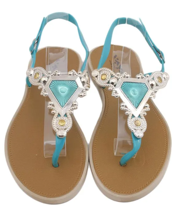 Maya Traders Sea Green Imported Italian Design Fancy Women's Stylish Flat Sandals - Comfortable Party & Casual Wear - F11