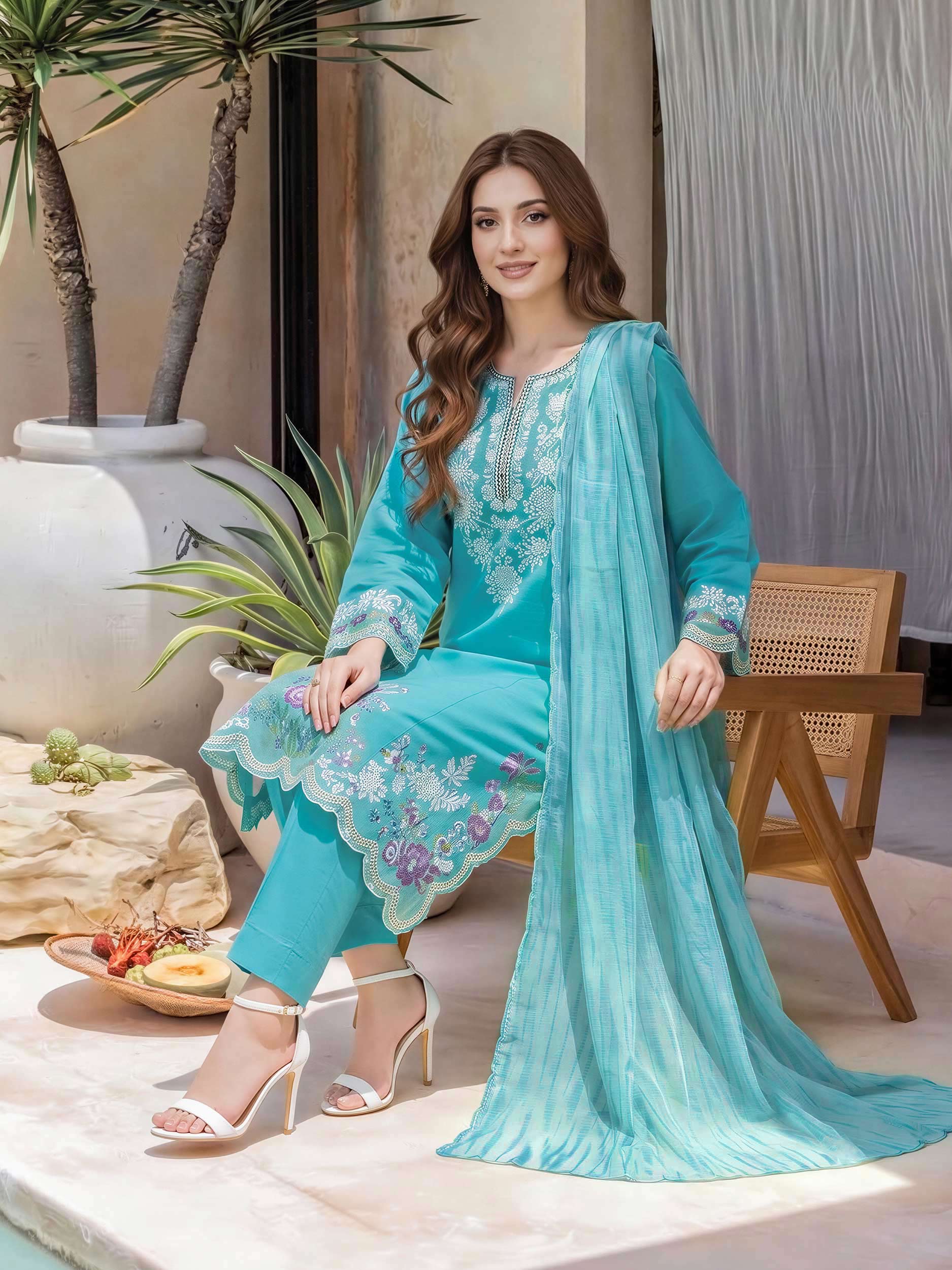 3 Piece Lawn Paste Suit- Embroidered (Unstitched)