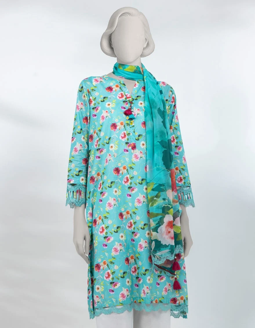 GREEN CHIFFON PRINTED UNSTITCHED 2PC
