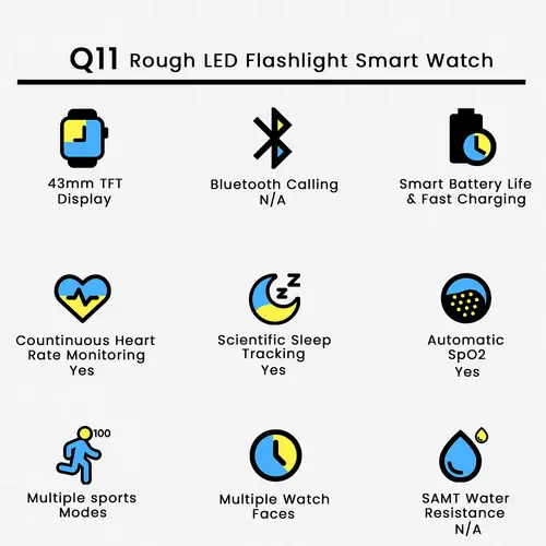 Q11 Rough LED Flashlight Smart Watch