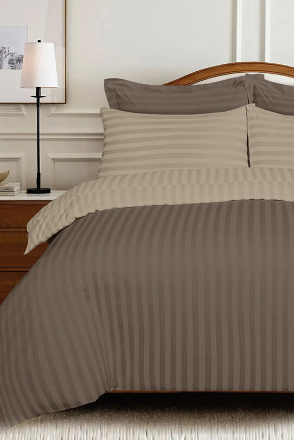 Doe Skin and Ginger Snap Luxury Stripe Quilt Cover Set
