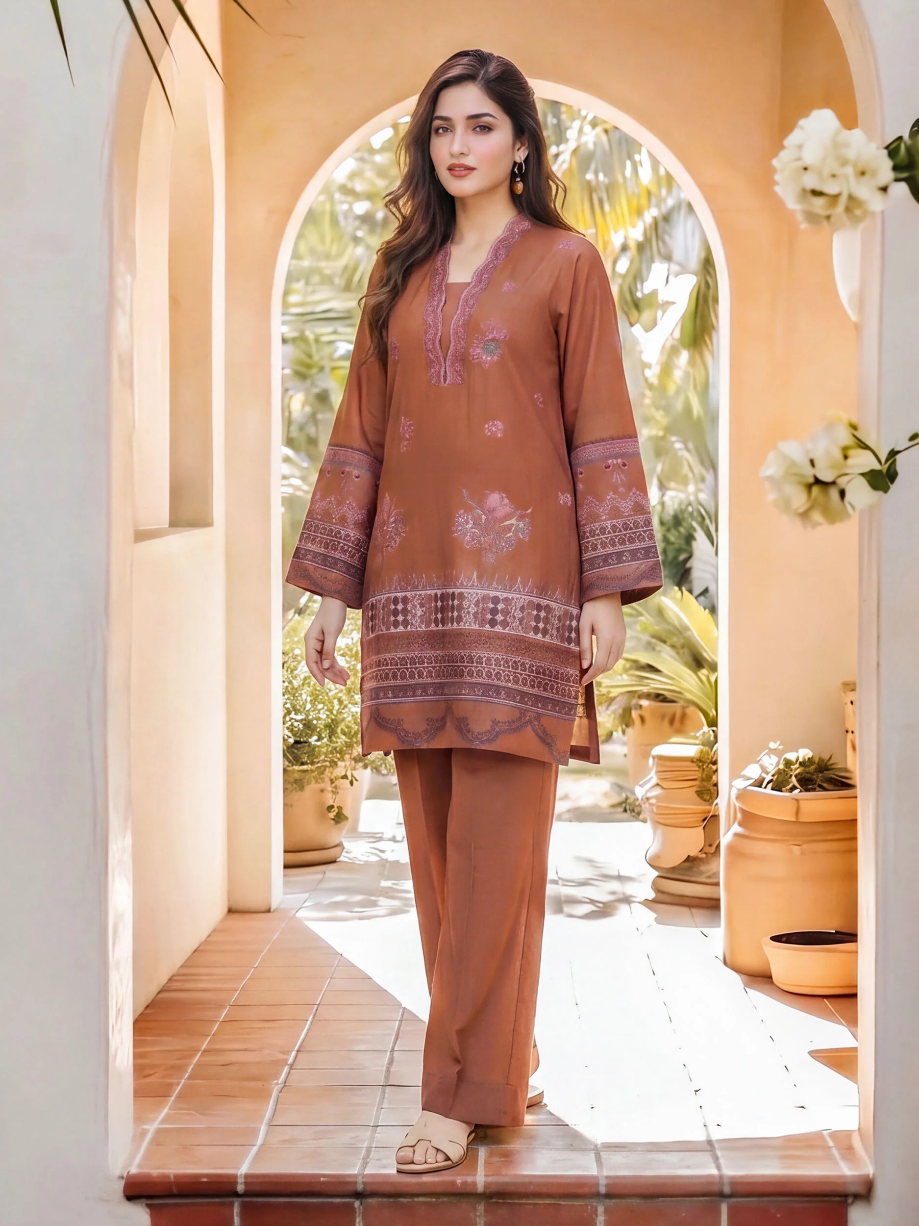 2 Piece Dobby Suit- Embroidered (Pret)