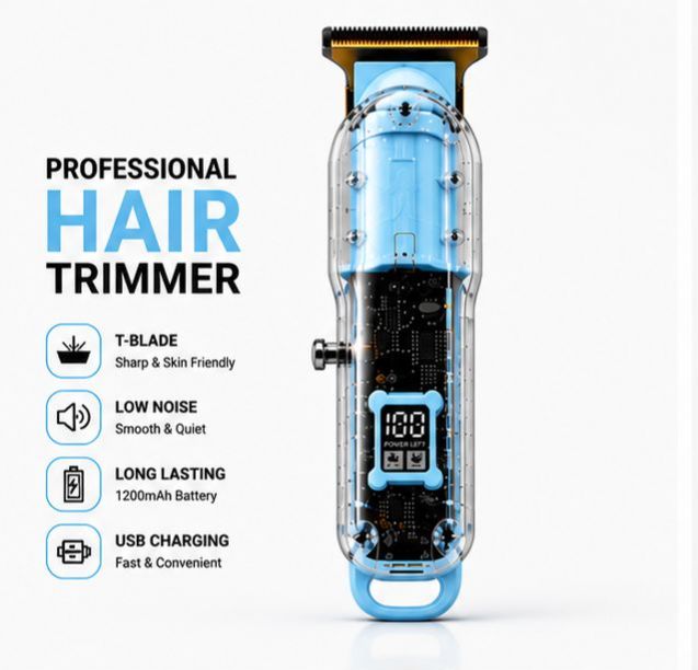 Hair Trimmer for Men Rechargeable Beard Trimmer Professional Cordless Hair Clipper and Shaver with Transparent T Blade and LED Display USB Charging Barber Grooming Kit for Mustache and Hair Cutting Ma