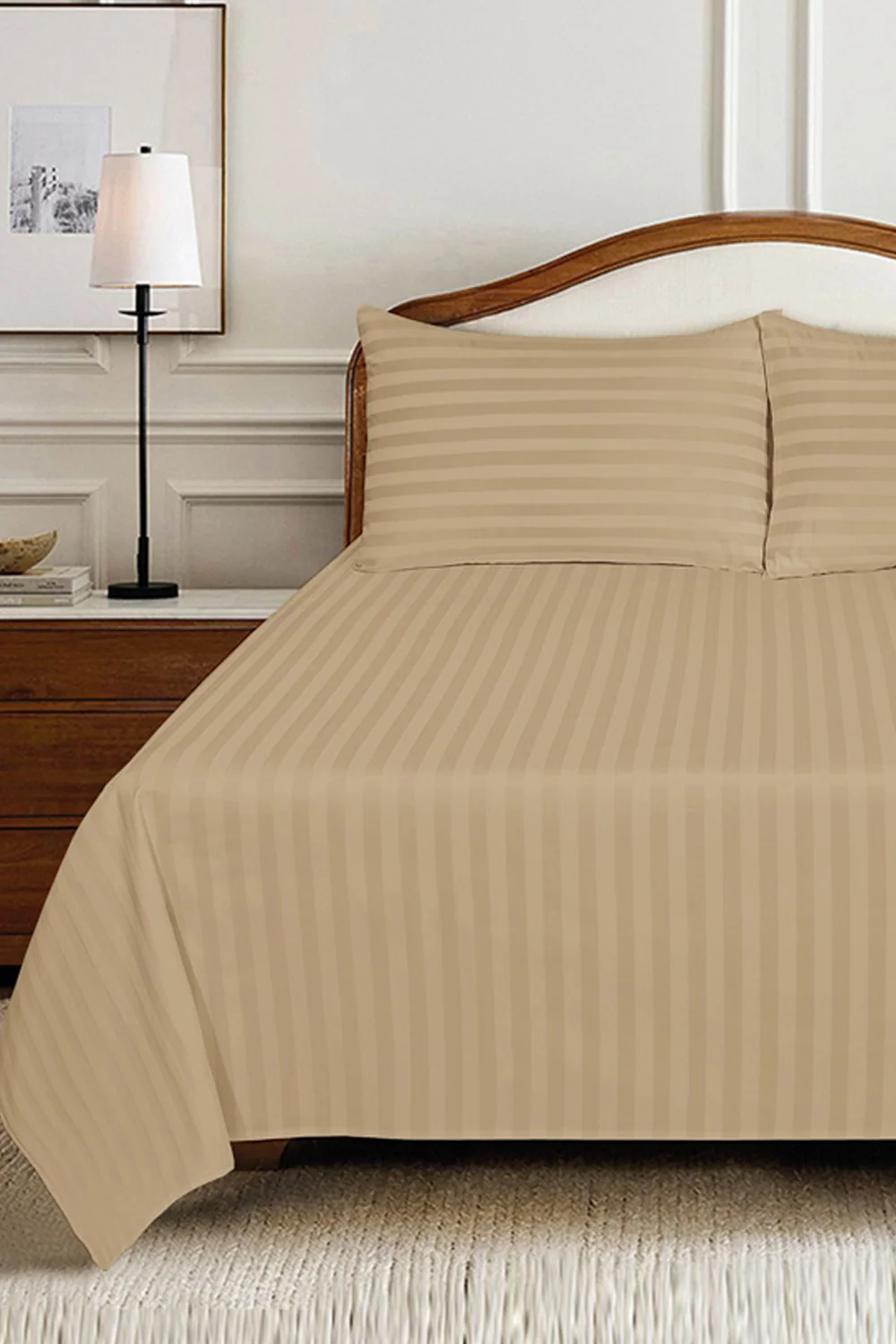 Almond Buff Luxury Stripe Bed Sheet Set