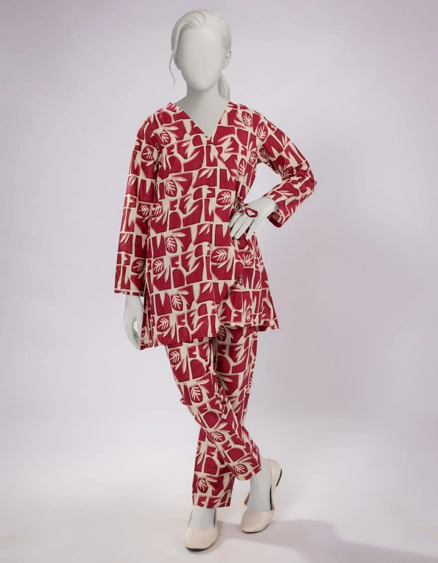 RED LAWN PRINTED KURTA