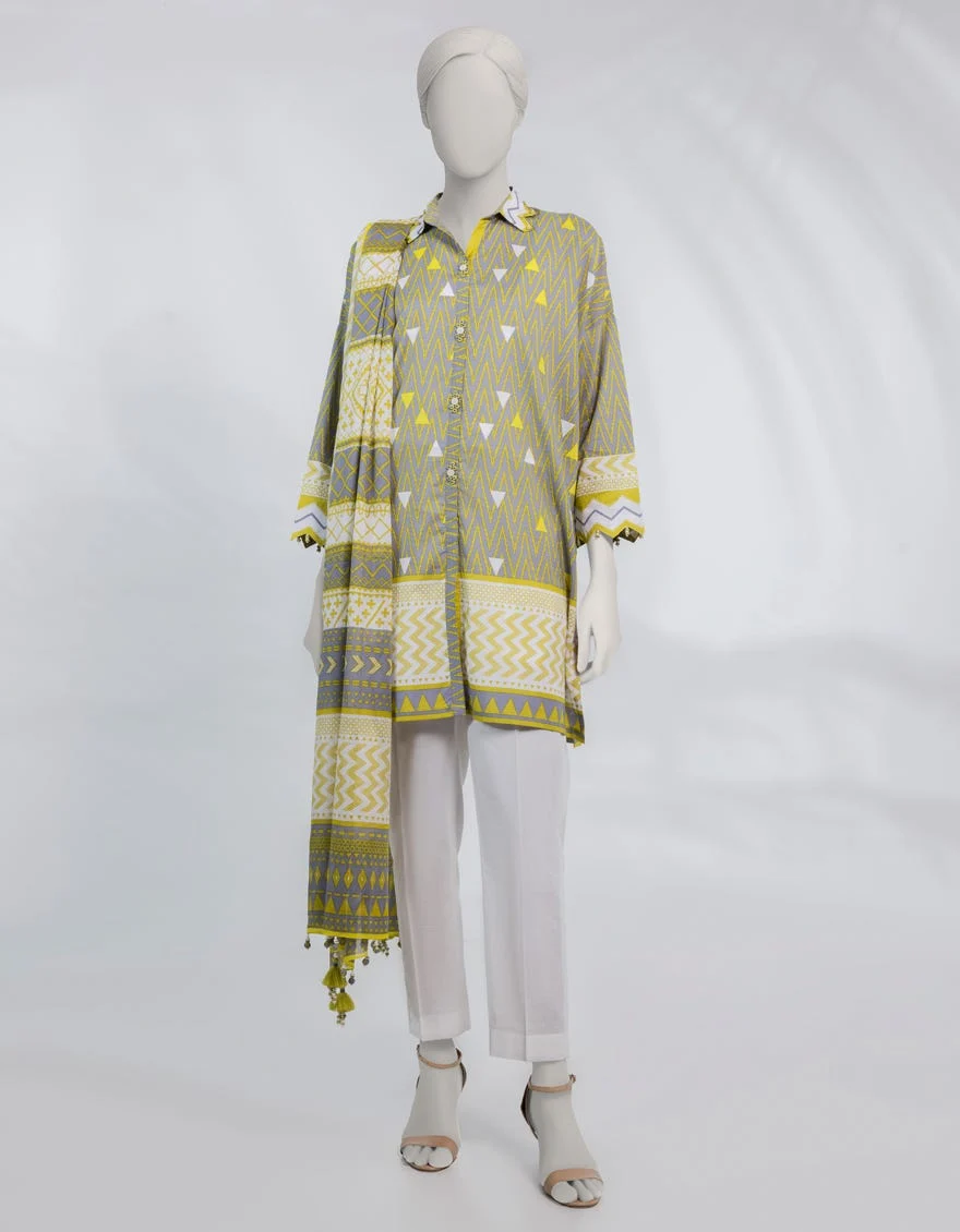 GREY PRINTED LAWN UNSTITCHED 2PC