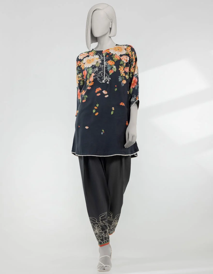 BLACK SILK DIGITAL PRINTED CO-ORD SET