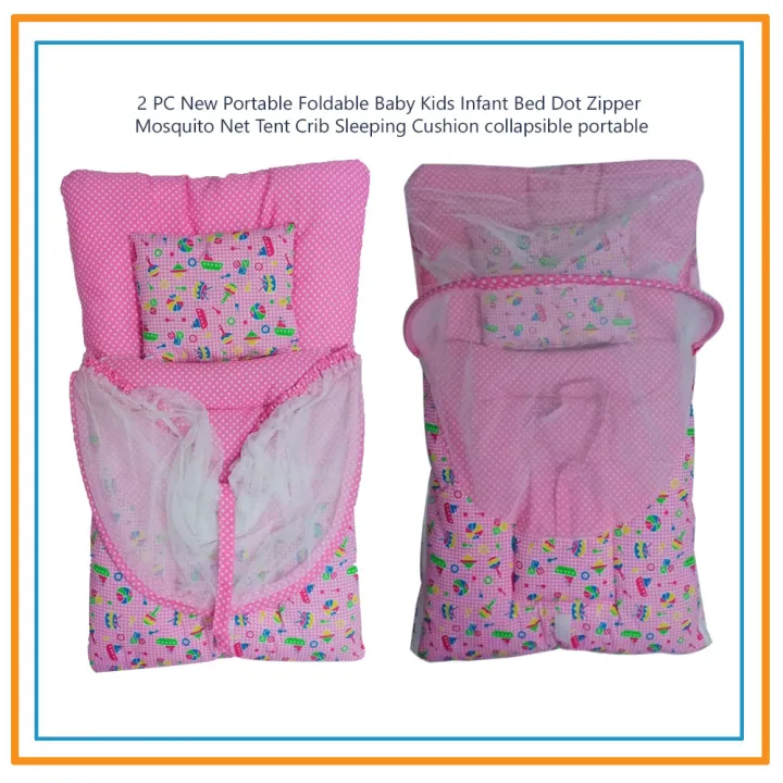 High Quality 2 PCS New Portable Fordable Baby Kids Infant Bed Dot Zipper Mosquito Net Sleeping Cushion Collapsible Portable - Safety Baby Crib 0-1 Year Infant Portable Folding Baby Cots Foldable Crib