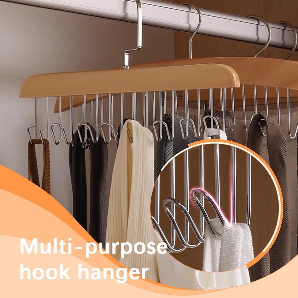 8 Hook Wooden Hanger for Clothes Hanging Rack Multi Hook Wardrobe Accessories Lingerie Belts Scarfs Tops Bras For Women